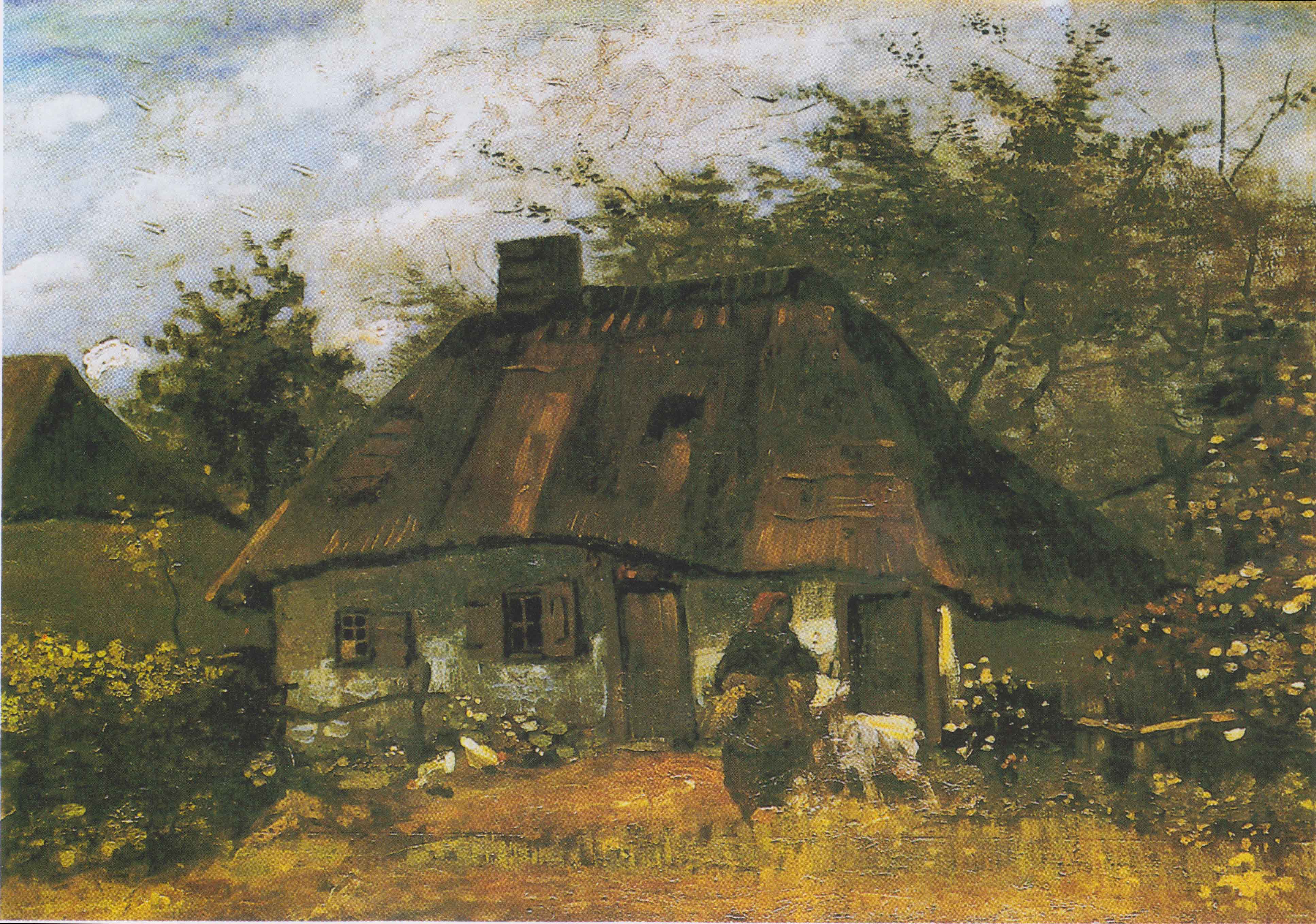 Farmhouse and Woman with Goat